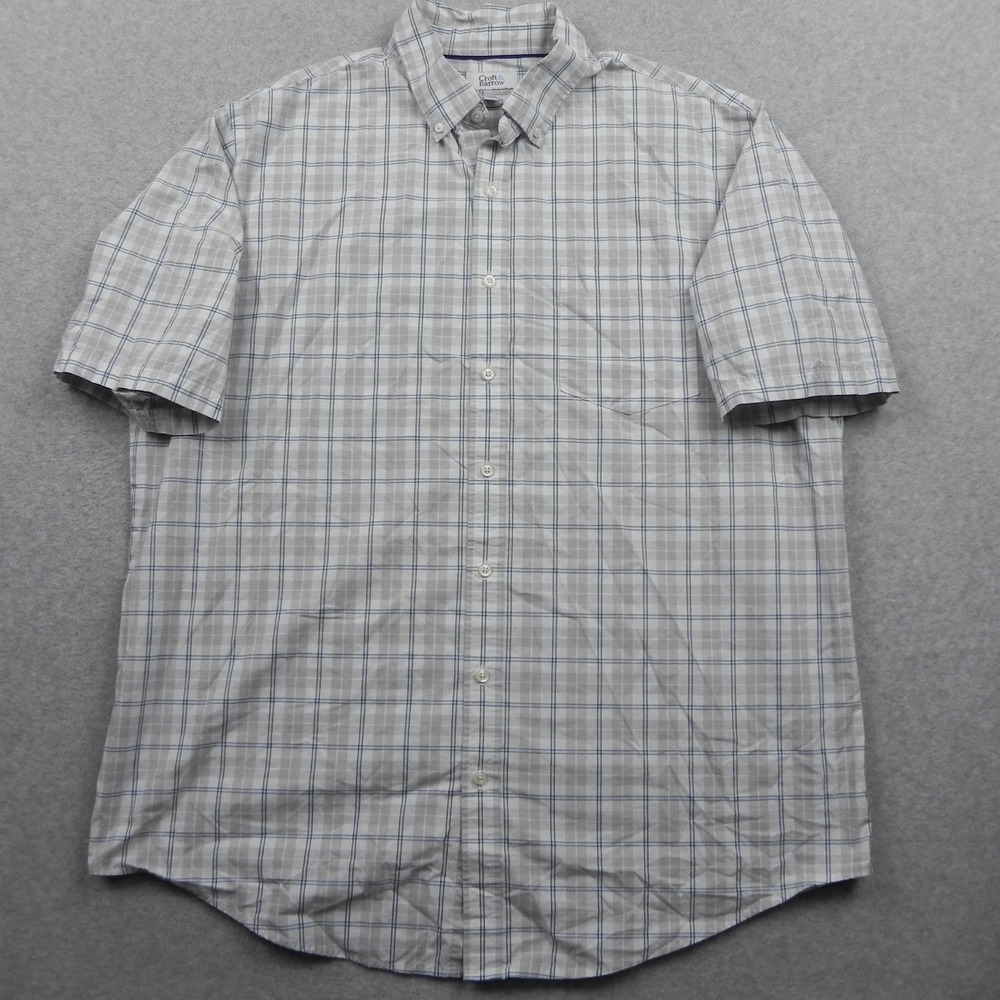 Croft & Barrow Shirt Mens XLT Tall Easy Care Casual Button Up Plaid Short Sleeve